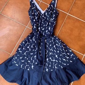 Navy Blue & White V Neck Dress Sz 8